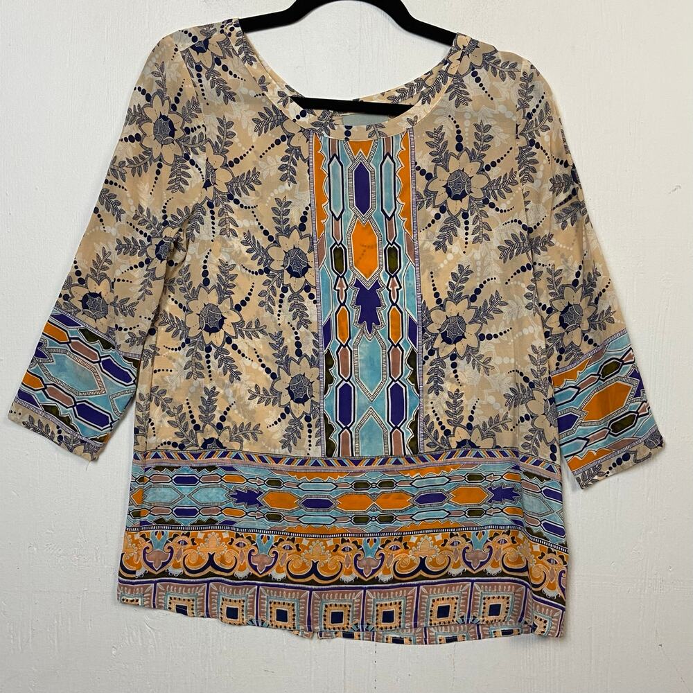 Anthropologie Maeve Women's 100% Silk Back Button Blouse Top Size 4